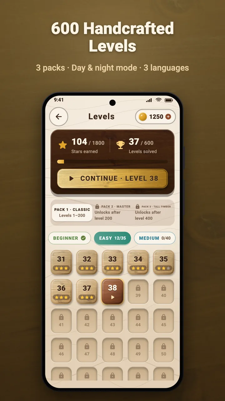 600 handcrafted levels from Beginner to Expert